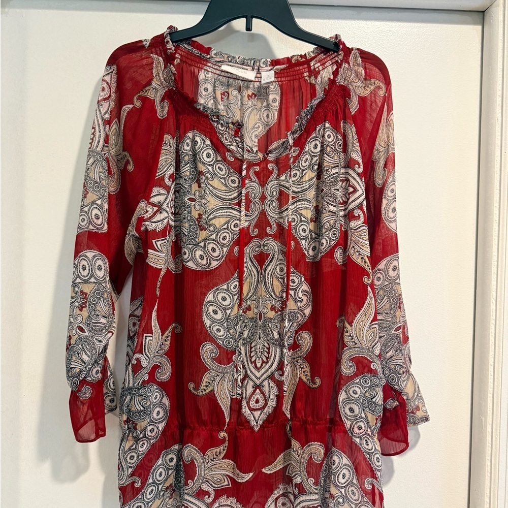 Chicos Sheer Paisley Red Women's Top